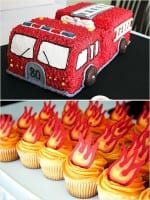 Fire Truck Cake & Flame Cupcakes 