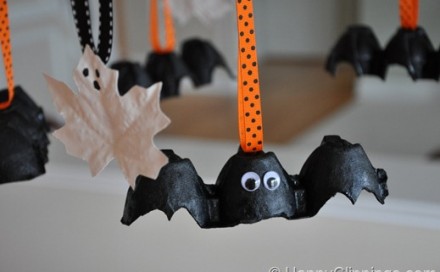 Halloween Egg Carton Bats and Leaf Ghosts