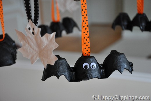 Halloween Egg Carton Bats and Leaf Ghosts