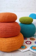 Crocheted or hand knitted pouf